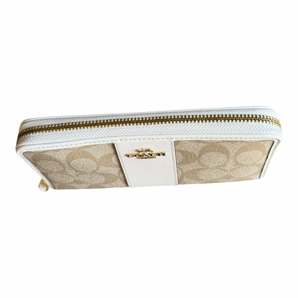 Coach Beige Signature Canvas Zip Wallet with Cream Trim - Picture 6 of 12